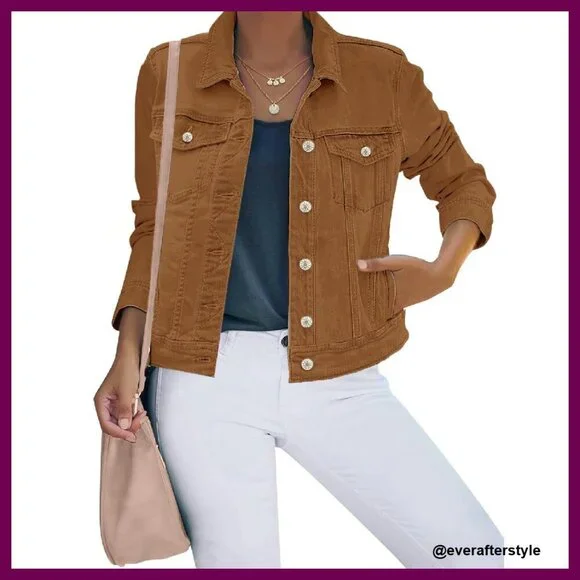 Stretch Fitted Denim Jacket Long Sleeve Button Down Classic Chic Y2K - Picture 1 of 8